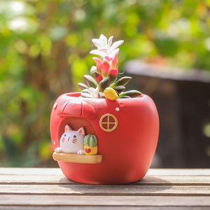 <span class=keywords><strong>Petit</strong></span> <span class=keywords><strong>pot</strong></span> de fleurs de bureau artisanal créatif, motif maison <span class=keywords><strong>pomme</strong></span> de dessin animé, peint à la craie, pour l'horticulture et le commerce extérieur - Product Image 1