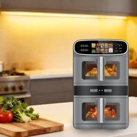 Friteuse à air double compartiment 12L avec 2 foyers de cuisson indépendants, double zone avec fenêtres de visualisation, adaptée à un usage domestique et commercial