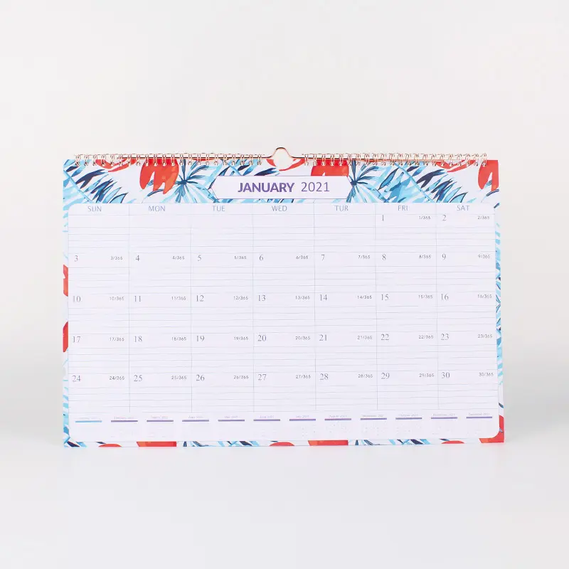 12 Month Floral Pattern Plant Series Monthly Weekly Spiral Binding Wall Calendar