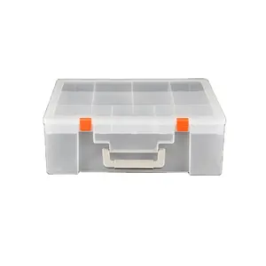 Caixa de plástico transparente para material pp, caixa de armazenamento de grande capacidade laranja branca