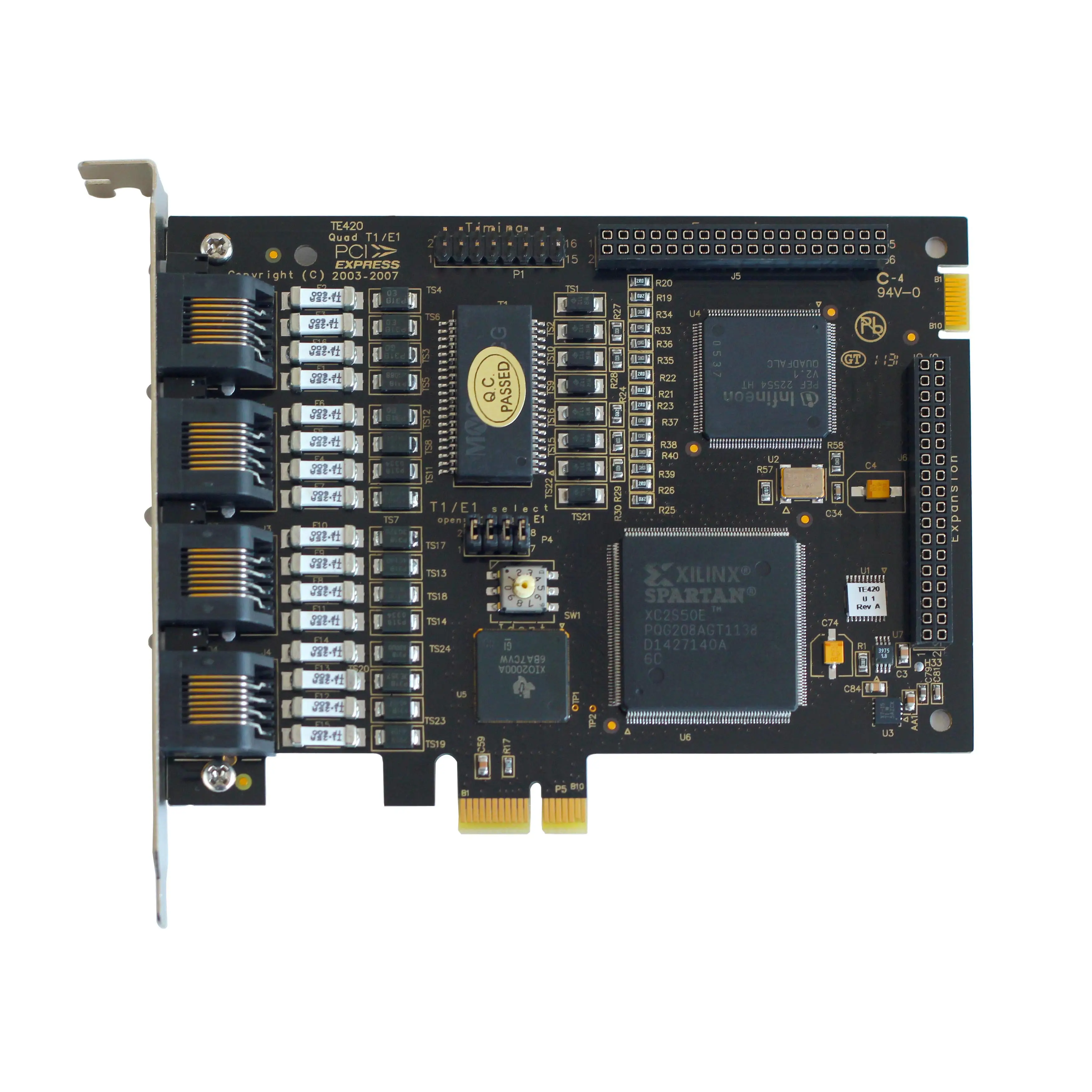 Qual Ports E1 Kartu Asterisk E1/T1/J1 PCI-E Kartu Digium TE420 4 E1/T1 Port, Elastix/Asterisk/Serupa Sangoma A104DE,A104E,A104D