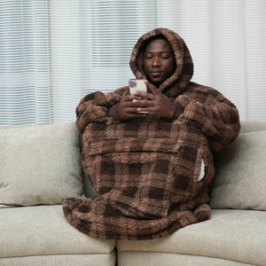 Bán Buôn Tùy Chỉnh Ấm Ấm Cúng Quá Khổ Sang Trọng <span class=keywords><strong>Flannel</strong></span> Sherpa Chăn Lớn Đội Mũ Trùm Đầu Áo Chăn Áo Cho Người Lớn - Product Image 5