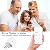 Enchufe Inteligente Europeo con Monitor de Energía 16A 3520W, Compatible con Matter, Enchufe WiFi para Control por Voz con Alexa y Google Assistant