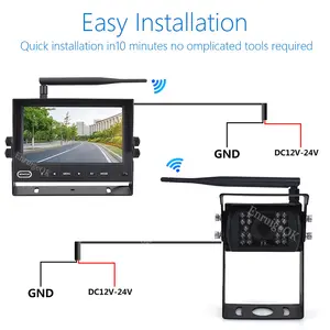AHD 1080P 4CHトラックワイヤレスリアビューシステムデジタルワイヤレス車両バックアップサラウンドビューカメラシステム、7インチIPSモニター付き