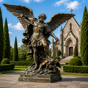Statue grandeur nature de l'archange Michel vainquant le diable, sculpture religieuse en bronze coulé pour l'église, le jardin ou l'extérieur - Product Image 1