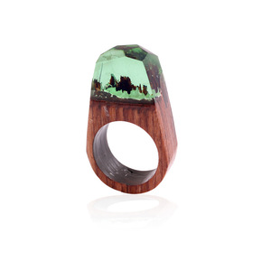 Nuovo Resina Epossidica Magia Di Legno Anelli Per Le Donne I Fiori Anello Dei Monili di Modo Naturale di Legno di Paesaggio Geometrica Anello Regali - Product Image 6
