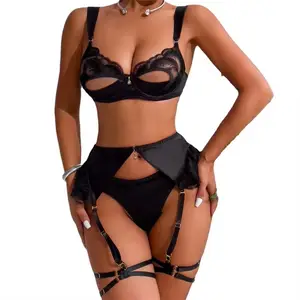 Ensembles de Lingerie érotique violet soutien-gorge étendu sensuel avec jarretelles femmes chaudes sous-vêtements Sexy transparents