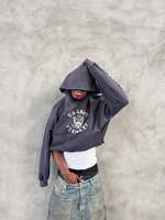 Hoodie Pria Oversized Boxy Distress Wash dengan Sablon Layar Katun French Terry Kustom, Vintage Acid Wash, Streetwear