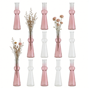 Vase <span class=keywords><strong>en</strong></span> verre conique rose <span class=keywords><strong>en</strong></span> forme <span class=keywords><strong>de</strong></span> gourde pour la décoration moderne <span class=keywords><strong>de</strong></span> la maison et l'ornement <span class=keywords><strong>de</strong></span> bureau minimaliste - Product Image 1