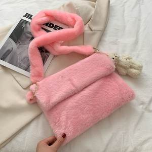 Bolsos de mano de felpa esponjosa peluda de piel sintética, bolso de mano suave portátil 3, nuevo modelo, bolso cruzado de piel sintética peluda para mujer - Product Image 3