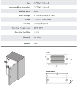 ล็อคแม่เหล็กไฟฟ้าขนาดเล็ก 12V จากโรงงานจีน สำหรับตู้  แรงดึง 60 กก. 100 ปอนด์  ล็อคประตูแม่เหล็กไฟฟ้าสำหรับระบบควบคุมการเข้าออก - Product Image 5