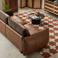 Canapé trois places en cuir véritable huilé et ciré, style italien vintage minimaliste, pour salon moderne d'appartement, design artistique
