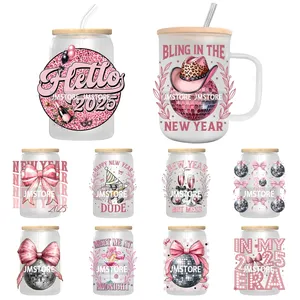 À la mode rose Coquette nouvel an 2025 Disco Ball rétro vacances UV DTF transfert autocollants décalcomanies pour Libbey tasses froides tasses gobelet - Product Image 1