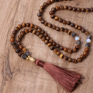 Collana Mala con 108 Perle in Occhio <span class=keywords><strong>di</strong></span> Tigre, Collana <span class=keywords><strong>di</strong></span> Preghiera Curativa in Pietra Naturale, Meditazione, Protezione Spirituale, Ciondolo con Nappina - Product Image 4
