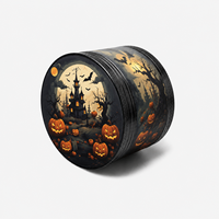 Broyeur à herbes portable en métal noir, magnétique, 4 couches, en aluminium, motif Halloween (Maison hantée, Jack-o'-lantern, Chauve-souris, Pleine lune), avec enveloppe intégrale 360°