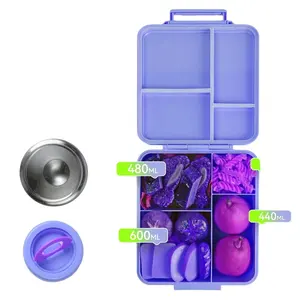 Aohea Compartment Leak Free Portable Wheat Straw Bento Lunch Box With Stainless Steel Cutlery Set Food Storage For Kids