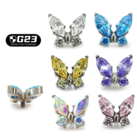 Kaishee Vente en gros Bijoux de piercing en titane plaqué or, motif papillon, pour cartilage, hélix et tragus