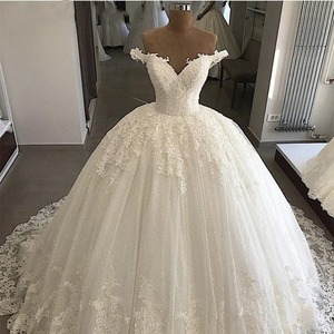 <b>White</b> Ball Gown Wedding Dress Mid-waisted <b>Lace</b> Sweetheart Neckline Backless Long Train Polyester Fiber 002 - Product Image 1