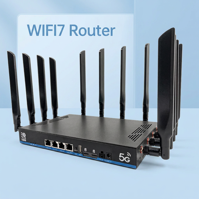 ODM/OEM Industrial-Grade Quad-Core Sdx75 5G Enterprise Router Dual-Triple Band WiFi7 2.5G WAN 3 LAN SIM Card