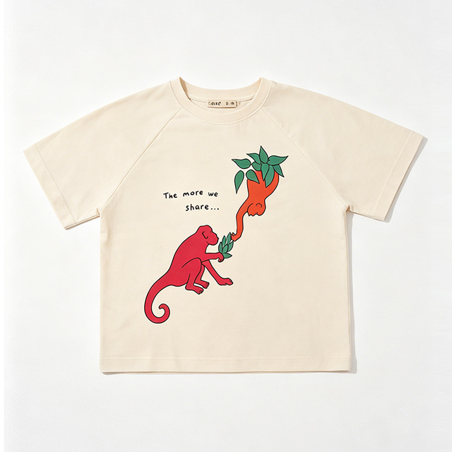 Boys' Monkey Printed T-shirt Summer New Style Children's Fun Cute Lightweight Breathable Loose Cool Short Sleeve Skin-Friendly