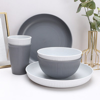 Vente en gros de saladiers de ménage, assiette plate, couverts en paille de blé noir gris blanc, tasses et plats
