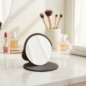 Small Round Makeup <b>Mirror</b> with Black Cover Stand - Product Image 3