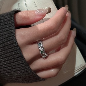 Wenchi Vintage Woven <b>Ring</b> Green Zircon S925 Pure <b>Silver</b> Elegant Temperament European American French Niche Design Inlaid <b>Set</b> - Product Image 3