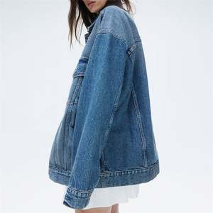 Veste bomber en denim bleu foncé de haute qualité, mode automne/hiver 2025, pour femmes, coupe régulière personnalisée, coton écologique - Product Image 3