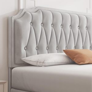 <span class=keywords><strong>Letto</strong></span> Imbottito <span class=keywords><strong>con</strong></span> Piattaforma e Testiera Regolabile Trapuntata a Bottoni/Tessuto in Velluto/Robusto Supporto a Doghe in Legno - Product Image 5