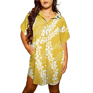 Abito Mini Hawaiano Personalizzato per Donna, <span class=keywords><strong>Vestito</strong></span> Sexy a Mezza Manica con Stampa Floreale Puakenikeni su Richiesta - Product Image 3