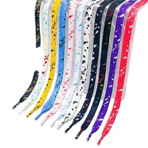Cordones planos YS de 8 mm con estampado de tinta, para hombre/mujer, coloridos, negros/blancos, de poliéster y algodón, para zapatos AJ1 AF1 con efecto bronceado - Product Image 1