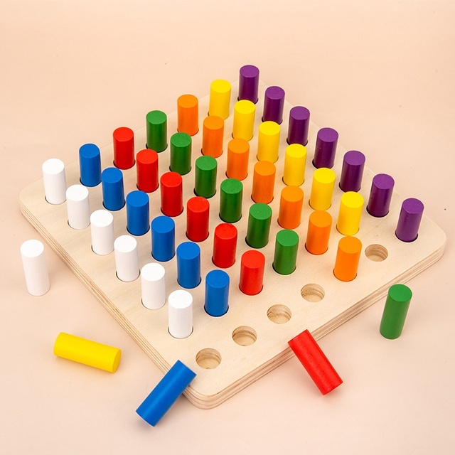 Weixuan Wooden Seven-color Colorful Power Strip Sensory Stick Teaching Aids 4-6 Year Olds Color Cognition Assembly Education Toy