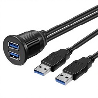 Câble d'extension USB 3.0 double mâle-femelle noir à 2 ports pour montage encastré sur panneau de voiture avec blindage tressé et gaine en PVC