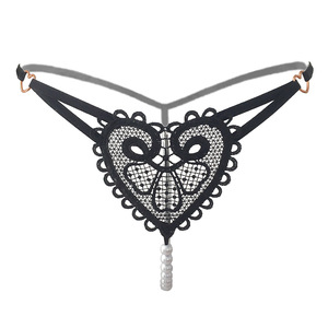 Ding Zhi Mei Sexy Lace Thong With Pearl Chain Women's G <b>String</b> Underwear <b>Black</b> Hollow Out Design - Product Image 5