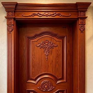 Puertas de Madera Compuesta Lacada Caoba con Marco Tallado para Villa, Apartamento, Hotel, Dormitorio, Oficina, Impermeables - Product Image 5