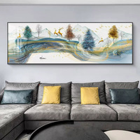 Impression sur toile panoramique de montagne et lac, paysage bleu et or pour hôtel, salon, bureau, intérieurs modernes