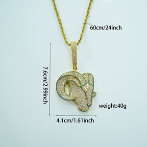 Collana con Pendente Testa di Capra Iced Out Hip Hop in Ottone con Zirconi Cubici, Smalto Blu, <span class=keywords><strong>Oro</strong></span> e Argento, Gioielli a Tema Animale per Uomo, Regalo per Rapper e Feste - Product Image 2