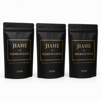 Sacs refermables personnalisés JIAHE en Mylar noir mat avec estampage à chaud pour emballage alimentaire et café, vente en gros