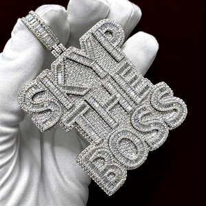 Collier personnalisé avec pendentif lettre en argent sterling 925 plaqué or, serti de moissanite taille brillant, style Hip Hop Bling - Product Image 1
