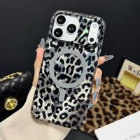 Coque de téléphone antichoc magnétique double couche IMD à imprimé léopard pour iPhone 17 18 Pro Max iPhone 16 15 14 13