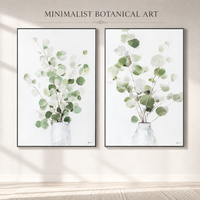Ensemble de 2 tableaux muraux modernes et minimalistes en eucalyptus, peintures sur toile botaniques nordiques encadrées, impressions de feuilles vertes pour salon