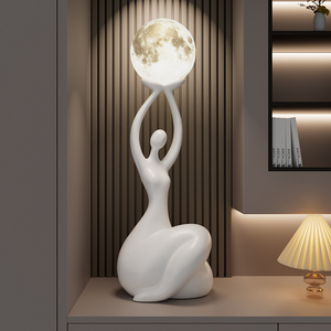 Lampe LED en forme de lune abstraite, sculpture moderne pour le salon, décoration de sol, cadeau de pendaison de crémaillère - Product Image 2
