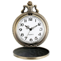 Montre de poche à quartz en chaîne de style steampunk vintage en bronze pleine chasseur, cadeau en métal ACDC Hells Bell