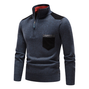 <strong>Men's</strong> Stand-up Collar <strong>Pullover</strong> Sweater with Fleece Lining <strong>for</strong> Autumn and Winter <strong>Men's</strong> Patchwork <strong>Pullover</strong> - Product Image 2