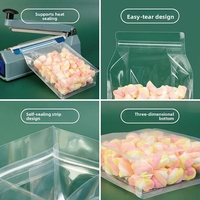 Sacs d'emballage alimentaire en plastique transparents mats à huit soudures, en gros, en stock, sacs refermables à fond plat, vente directe