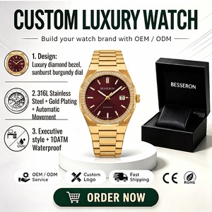 นาฬิกาข้อมืออัตโนมัติสำหรับผู้ชาย BESSERON OEM ODM ขอบเพชร ตัวเรือนสแตนเลสสตีล 316L ชุบทอง นาฬิกาจักรกลหรูหรา ขายส่ง - Product Image 2