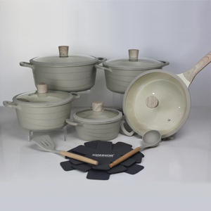Juego de Ollas de Cocina <span class=keywords><strong>Antiadherentes</strong></span> Modernas de 15 Piezas, Utensilios de Cocina de Aluminio Antiadherente en Blanco, Negro y Gris Granito - Product Image 3