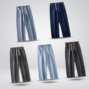 ASAP Men's Stylish Breathable Regular Fit Knitted Canvas Wide Leg Appliques Drawstring Closure Spring Comfortable <b>Trousers</b> - Product Image 1
