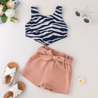 Ensembles de Vêtements d'Été 2026 pour Filles – Tenues Décontractées 2 Pièces Tendance : Gilet Imprimé Rayures Zébrées Sans Manches et Short Uni – Ensemble Fille Enfant