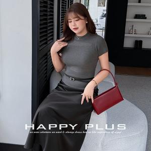 Pull en maille Happy Plus à col roulé, coupe ajustée, manches courtes, grande taille pour femme, épaisseur moyenne, mélange de laine - Product Image 1